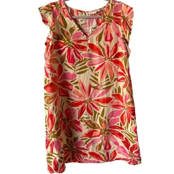 Nicole Miller Floral Linen Dress in Pink and Green - Picture 1 of 4